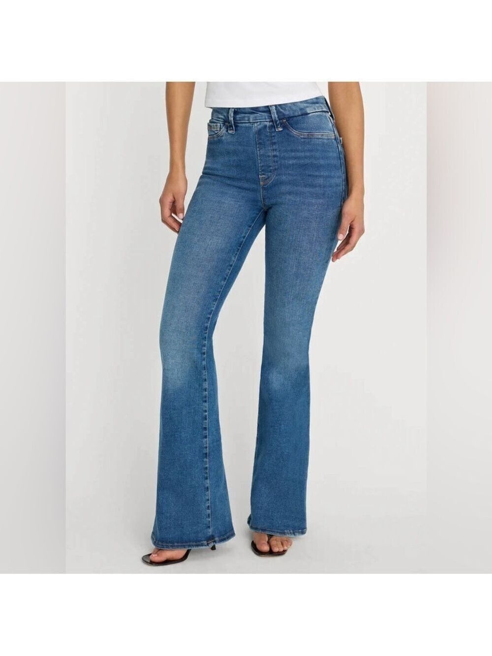 New Good American Power Stretch Pull-On Flare Jeans Indigo490 size XL